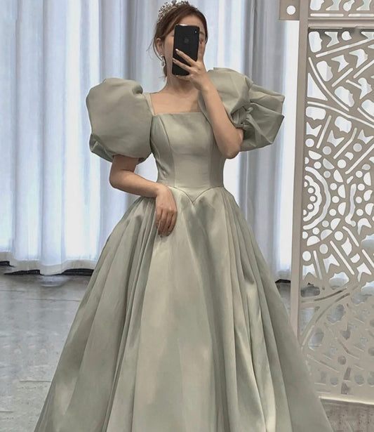 Cute satin long ball gown dress A line formal dress 10321