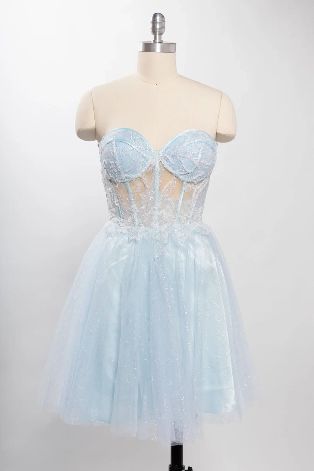Embroidered short strapless sweetheart corset dress