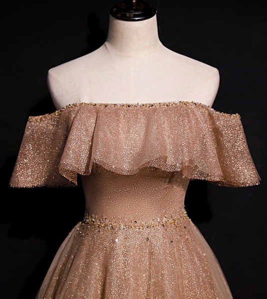 A line tulle sequins long prom dress evening dress 8541