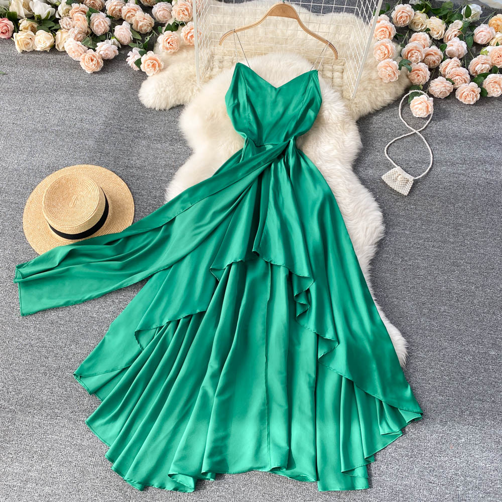 Cute A Line Irregular Dress Green Fashion Dress 10788