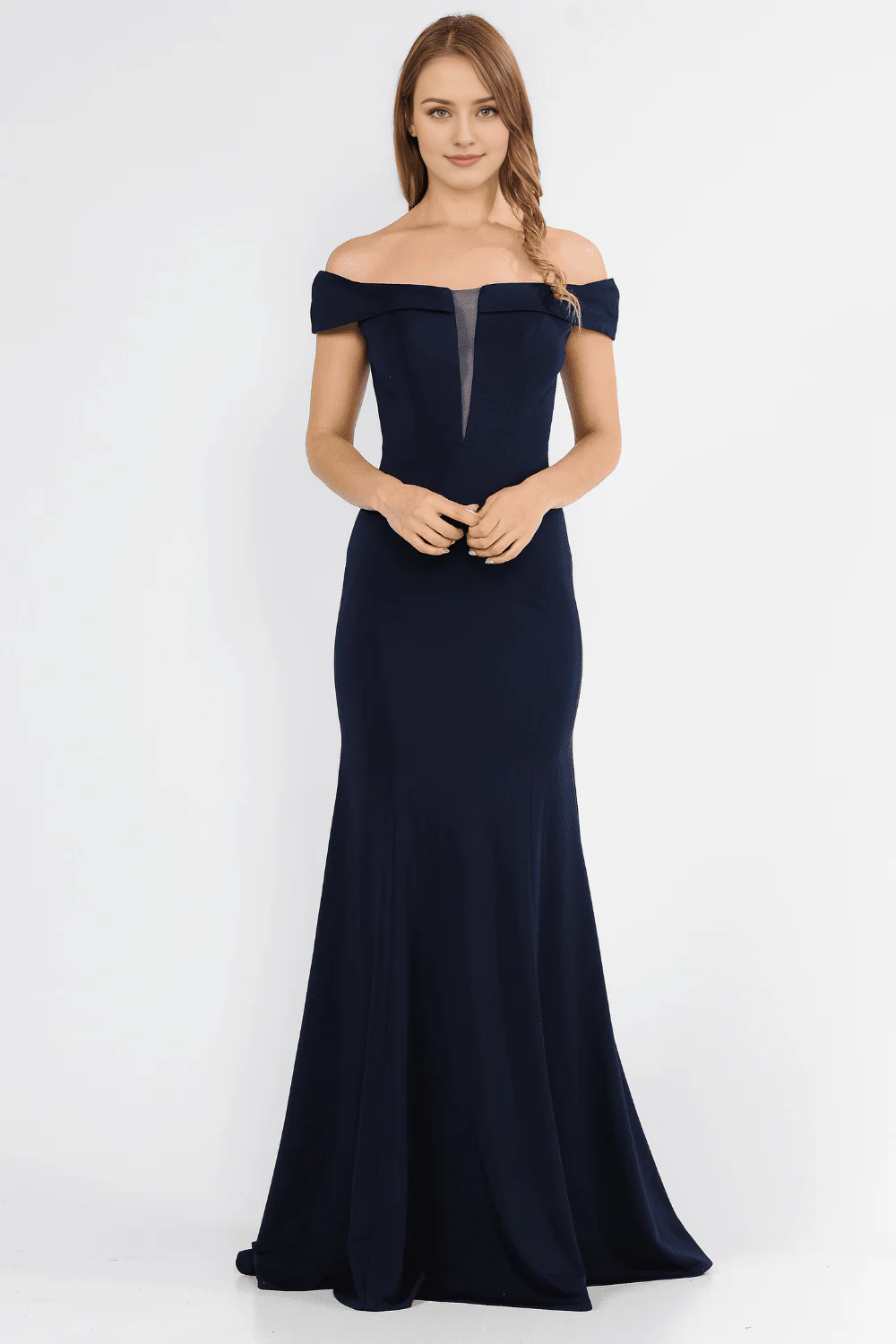 Illusionary Splicing Shoulderless Mermaid Long Dress