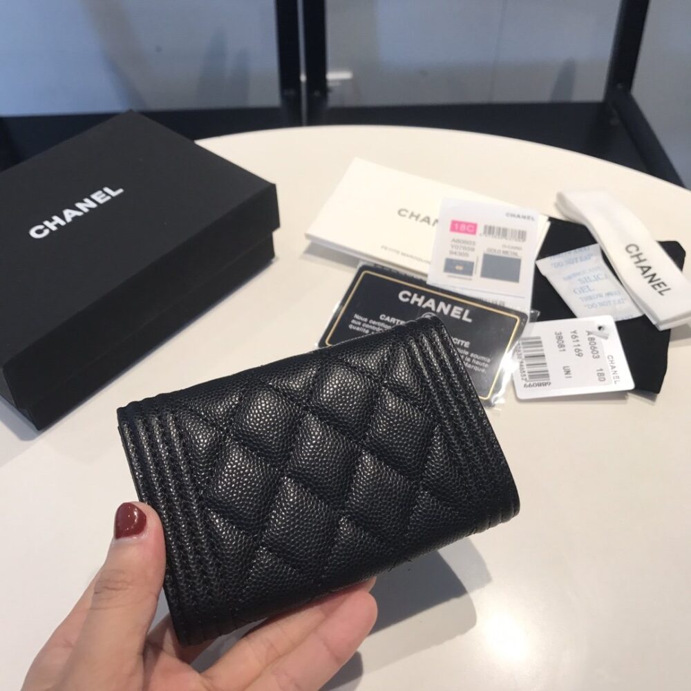 Chanel Boy Flap Card Holder Black 11Cm