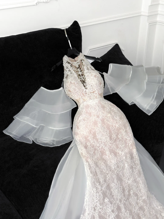 Elegant Ivory Applique Design Mermaid Wedding Dress TP4222