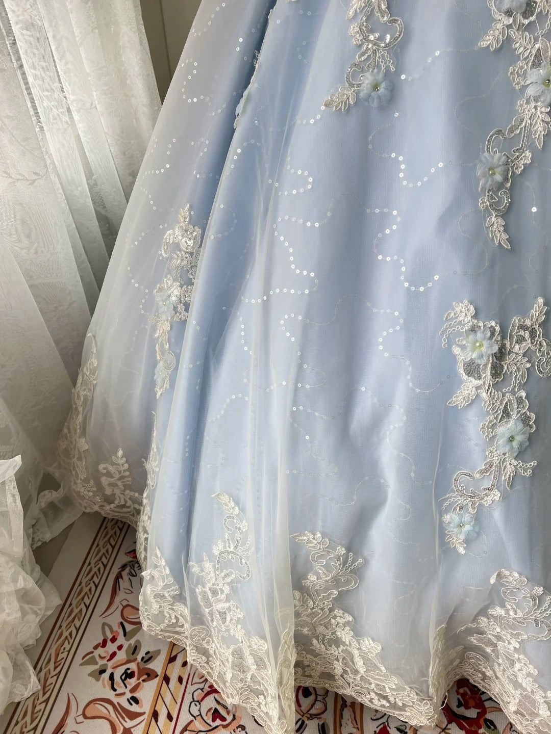 Princess Light Blue Lace Tulle Ball Gown Evening Dress Sweet 16 Dress cc5347