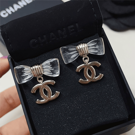 CHANEL D25 CC BOW EARRINGS GOLD METAL ABF537 B19997 NAFVG