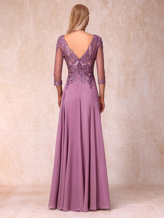 A-line/princess transparent collar 3/4 sleeve length formal mother of the bride dress