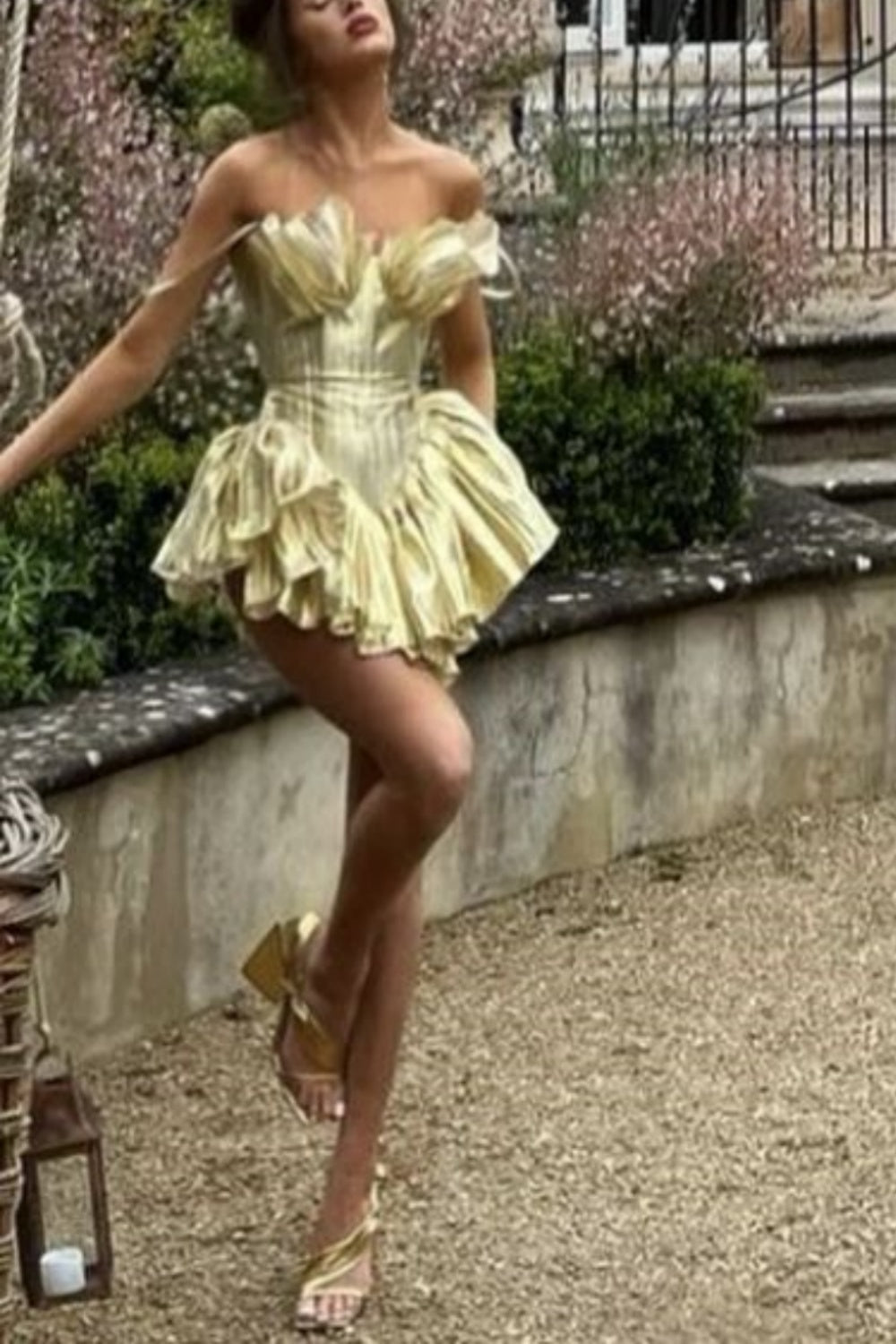Girlhomeshops-Yellow stylish short satin formal homecoming dress 16th birthday party dressgh5331