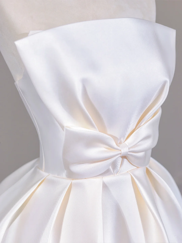 White satin strapless cinched waist ball gown with full skirt, long ball gown/bridal dress R8268