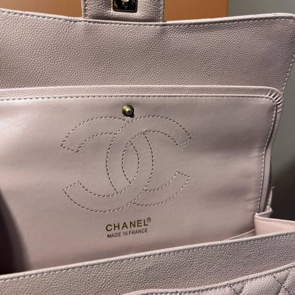 Chanel Classic Medium Flap Bag Pink And Gold 25Cm