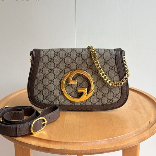 GUCCI BLONDIE SHOULDER BAG BEIGE AND EBONY GG SUPREME CANVAS 28CM 699268 K9GSG 8358