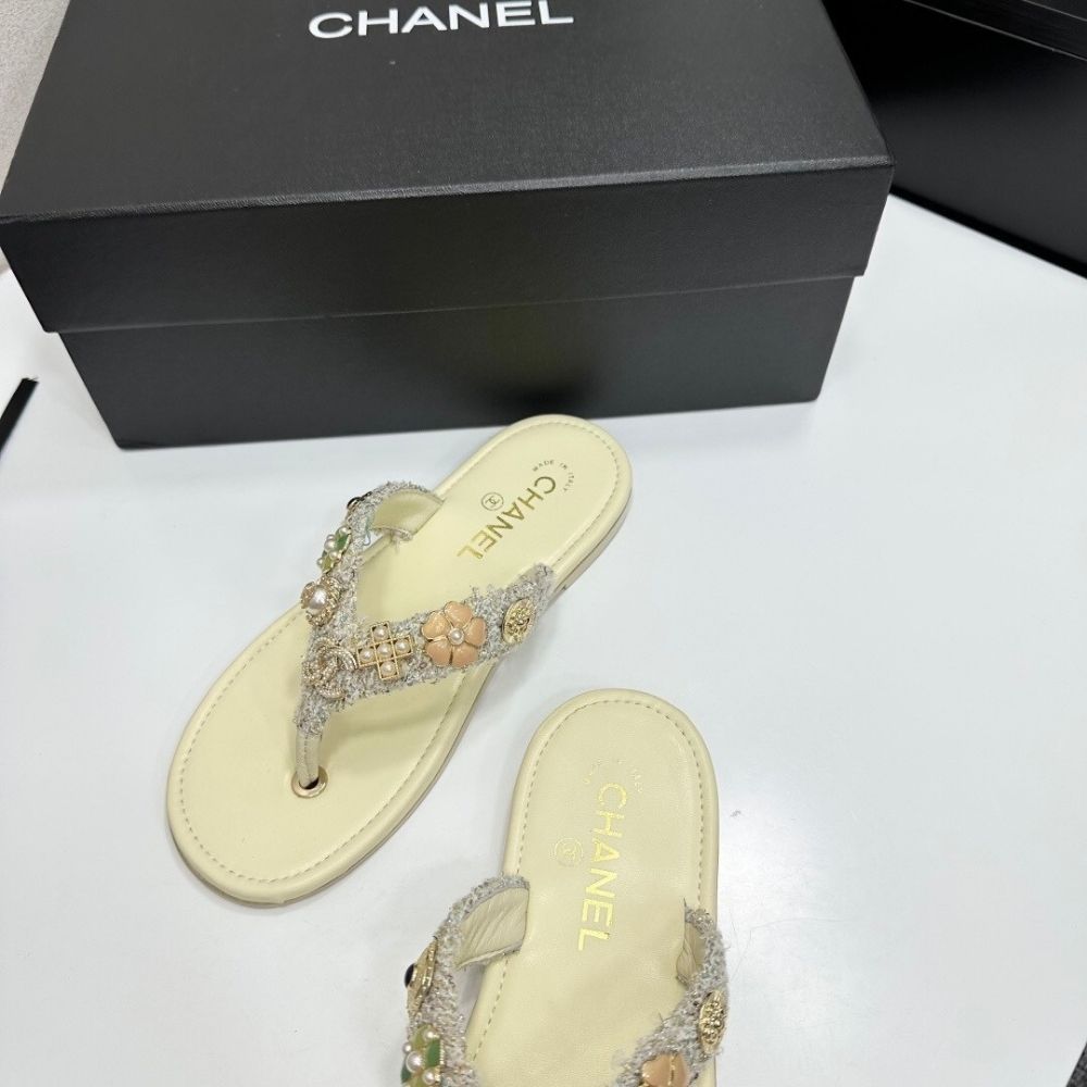 Chanel Thong Jewel Embellished Cream