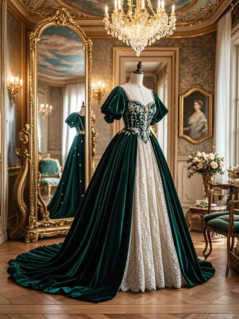 Deep green square-neck waist-cinching slim-fit ballgown long prom dress R7938