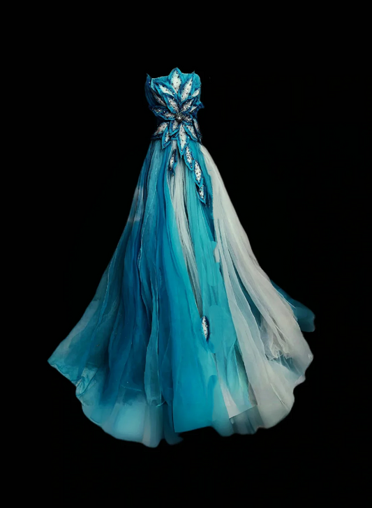 Lake Blue Strapless Waist-Cinching Long Prom Gown, Evening Formal Dress gh7335