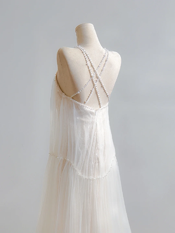 Sexy long white halter-neck ball gown R8187
