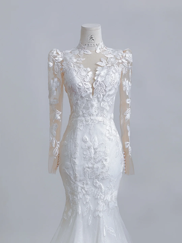 White lace fitted waist, sexy long ball gown/bridal dress R8217