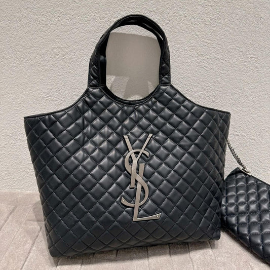 Saint Laurent Icare Shopping Bag In Quilted Black Silver 40Cm