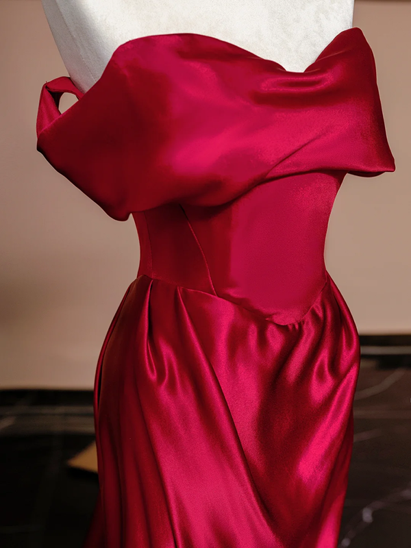 Red off-the-shoulder fitted long ball gown/bridal dress R8361