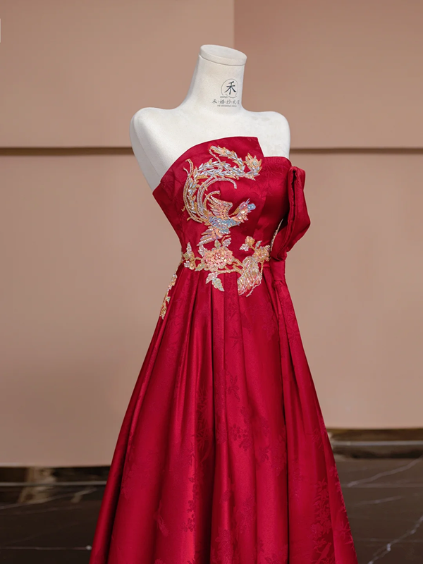 Red strapless fitted waist long ball gown/bridal dress R8332