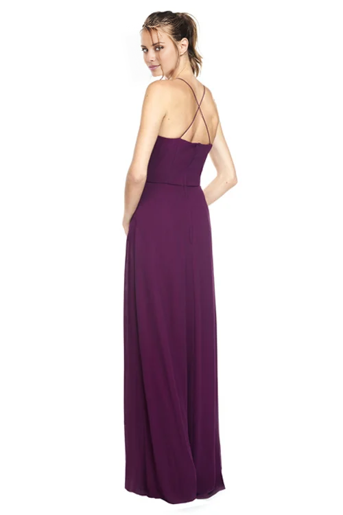 V-neck sleeveless thin shoulder strap backless and floor length Prom dress