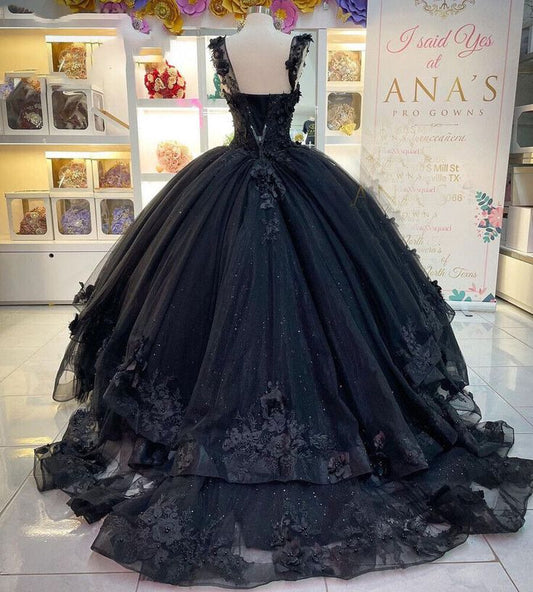 Glitter Black Quinceanera Dresses Sweetheart Sweet 15 16 Prom Party Ball Gowns