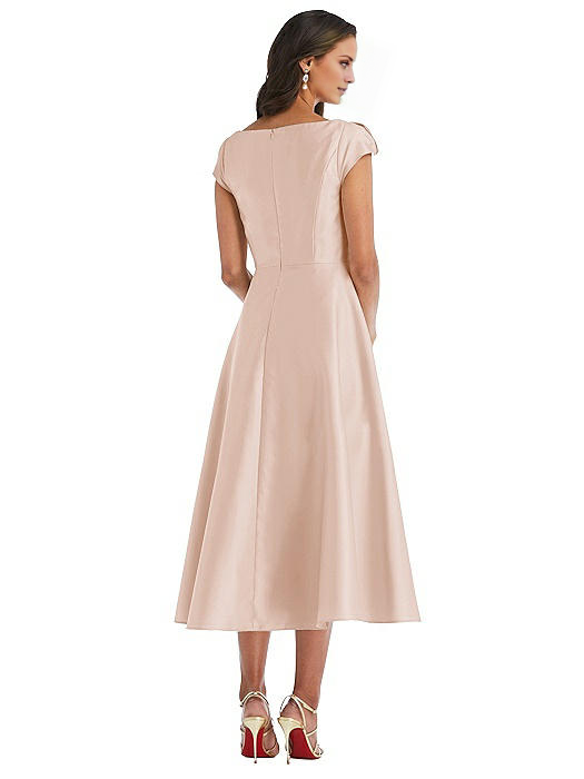 square neckline short sleeved minimalist mid length Prom dress