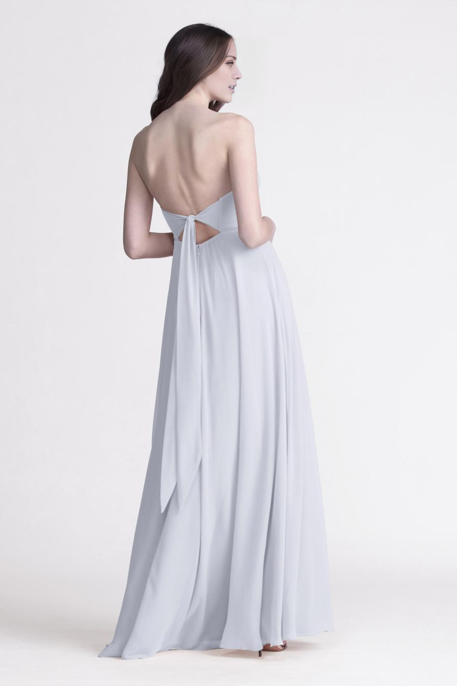 off shoulder collar strapless backless and floor length evening dress
