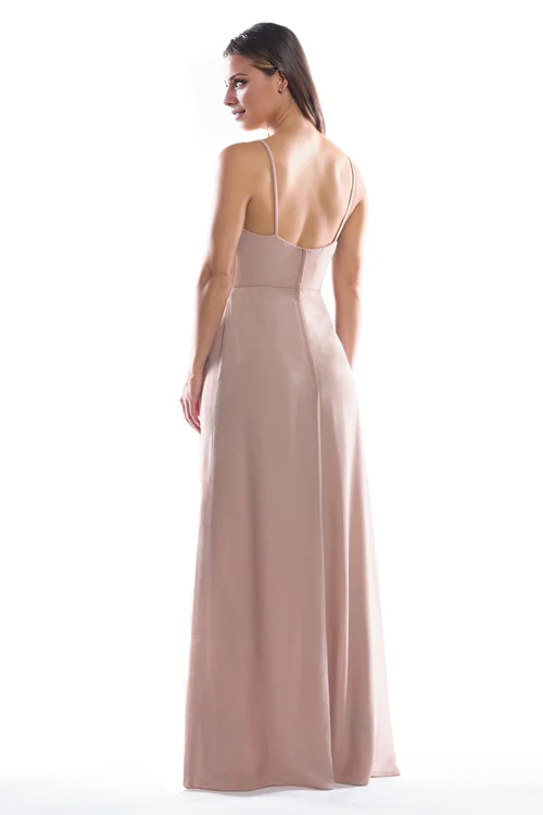 V collar off shoulder sleeveless thin shoulder strap backless and floor length Prom dress