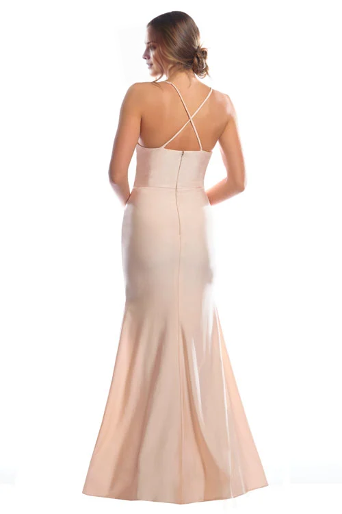 Mermaid V-neck sleeveless off shoulder thin shoulder strap off back and floor length Prom dress