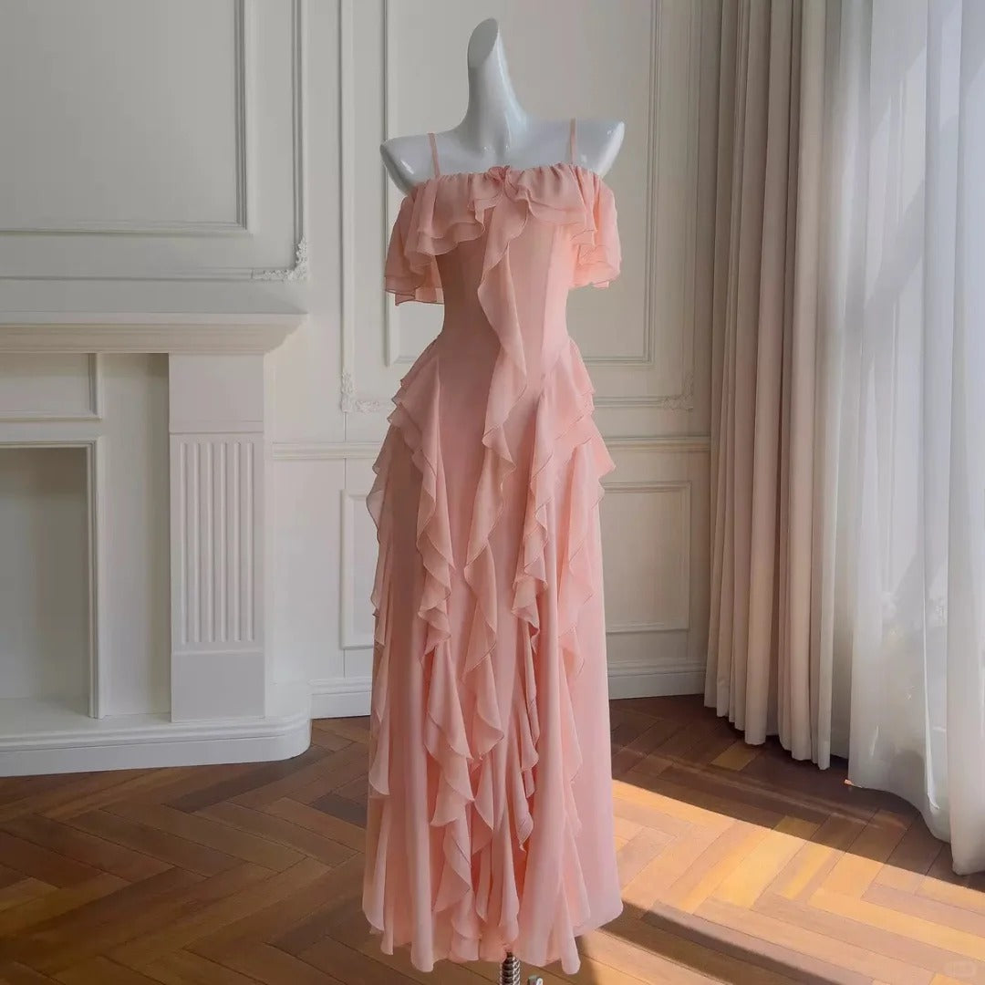 girlhomeshops--mint green/pink floral long chiffon prom dress gh5580