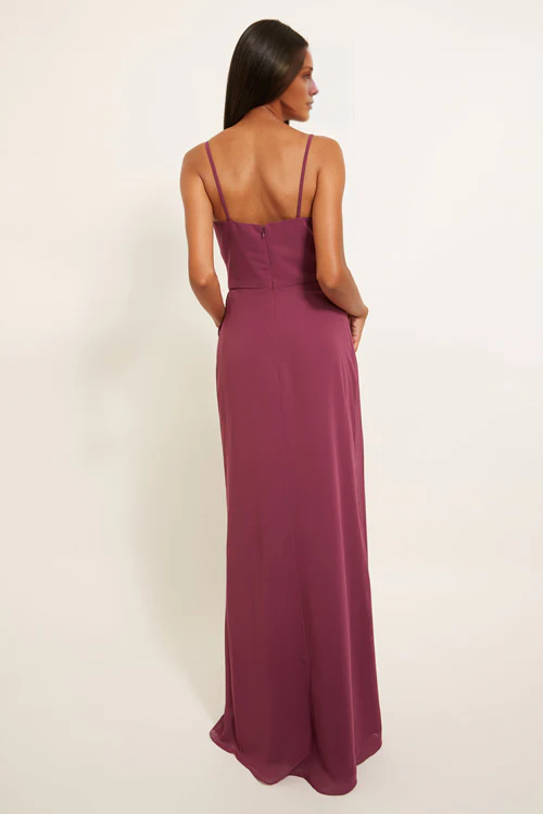 V collar off shoulder sleeveless thin shoulder strap backless and floor length Prom dress
