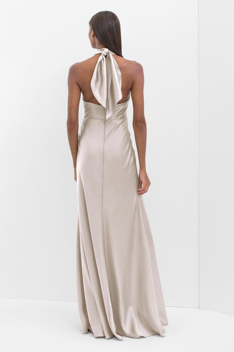 neck hanging collar strapless off shoulder and floor length evening dress