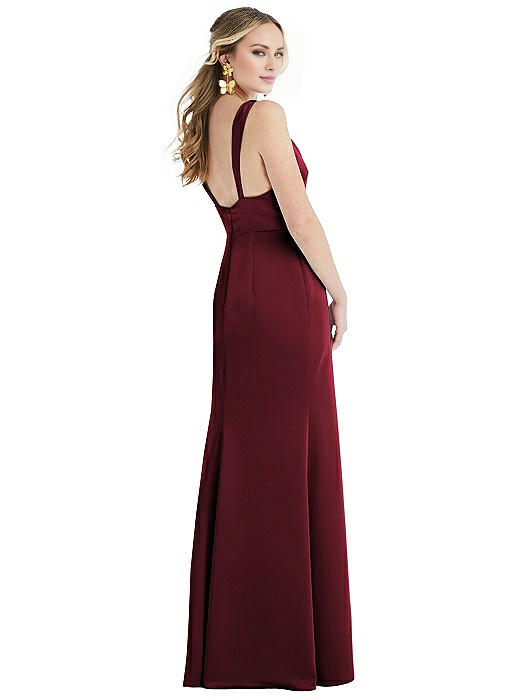 V collar off shoulder sleeveless backless side slit and floor length Prom dress