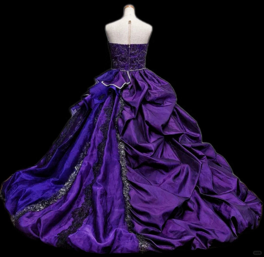 Girlhomeshops-Purple floral beaded fashionable gorgeous elegant long tulle ball gown gh5324