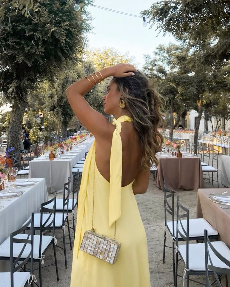 Backless Chiffon Yellow Long Prom Dresses Evening Gowns