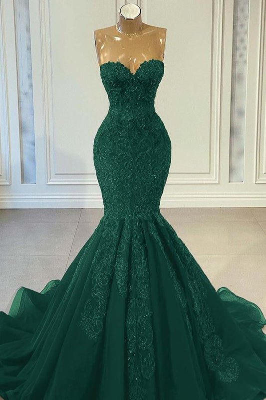 Green Mermaid Prom Dresses Long For Women 2025 Sweetheart Neckline Lace Appliques Beaded Formal Evening Gowns Lace Party Dresses