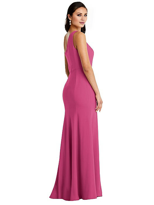 asymmetrical collar off shoulder sleeveless backless side slit and floor length Prom dress
