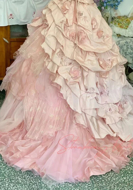 girlhomeshops--16th Birthday Dress Pink Floral Teen Dress Long Tulle Prom Dress Bar Mitzvah Dress gh5636