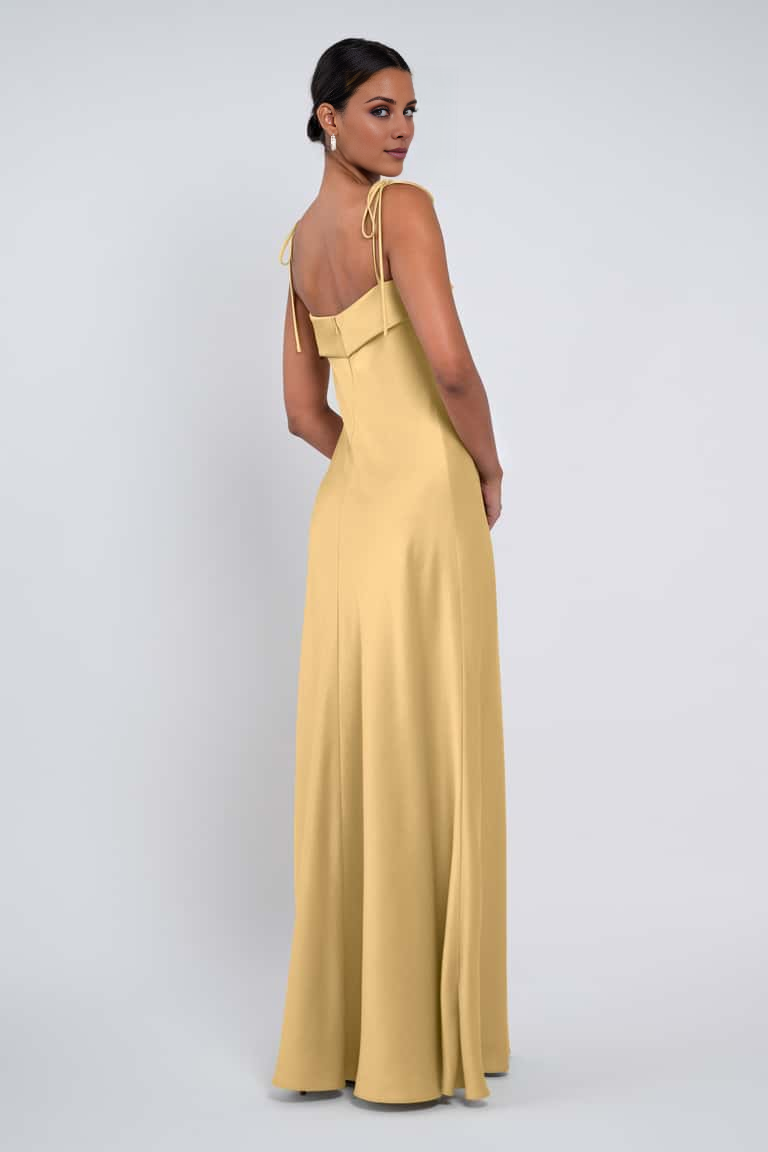 square neckline off shoulder sleeveless thin shoulder strap, backless and floor length Prom dress