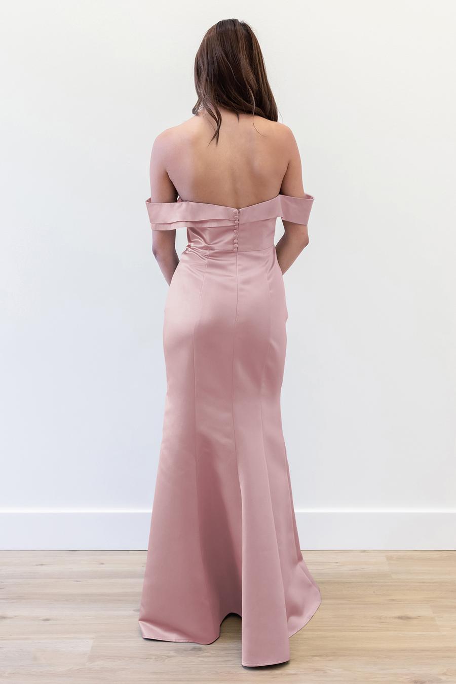 off shoulder collar sleeveless pleated detail backless and floor length evening dress