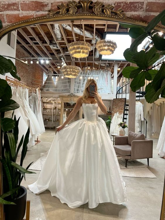 Long Simple Wedding Dress White Bridal Gown
