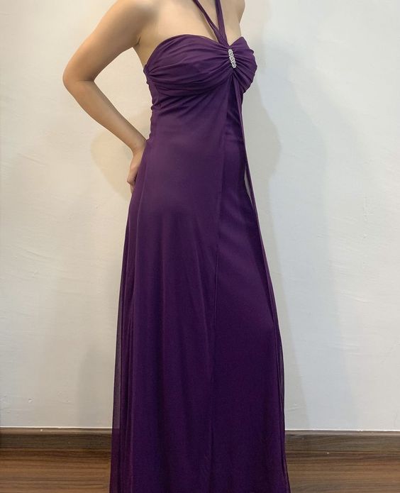 Halter Evening Gown Formal Dress Purple Floor Length Sleeveless Dress