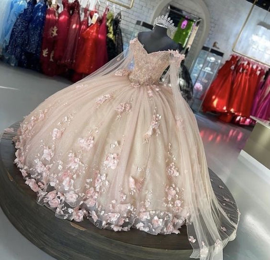 pink Sweetheart Quinceanera Dresses Ball Gown 3D Flowers Formal Prom Graduation Gowns Princess Sweet 15 16 Dress