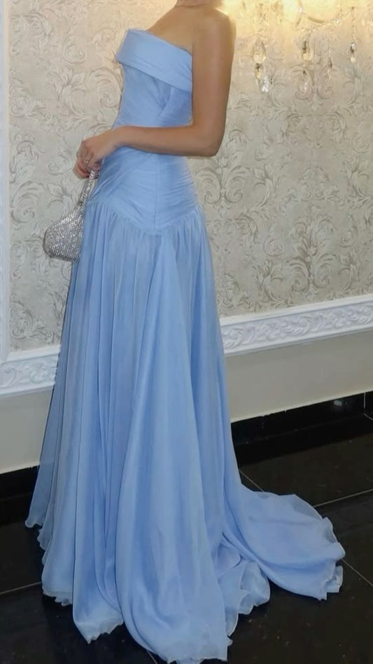 girlhomeshops-Blue Tulle Fashionable And Simple Ball Gown/Graduation Dress gh6107