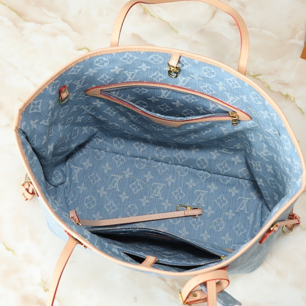 Louis Vuitton Neverfull MM Bag Monogram Denim Blue 31Cm