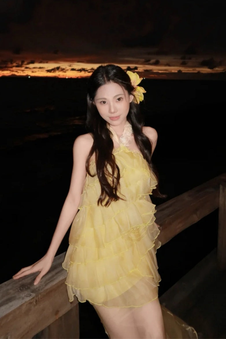 Yellow Beach Vacation Dress Party Dress Chiffon Dress gh6634