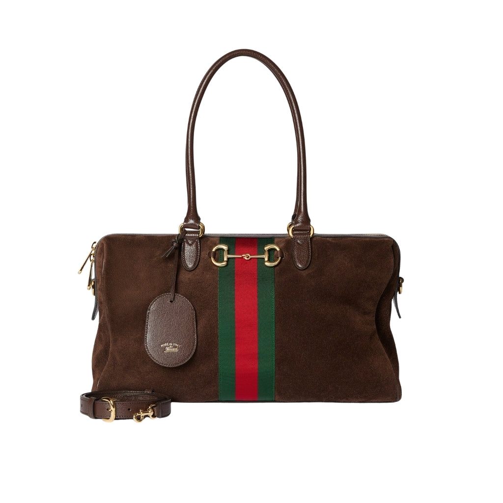 Gucci Borsetto Large Boston Bag Suede Leather Dark Brown 38Cm