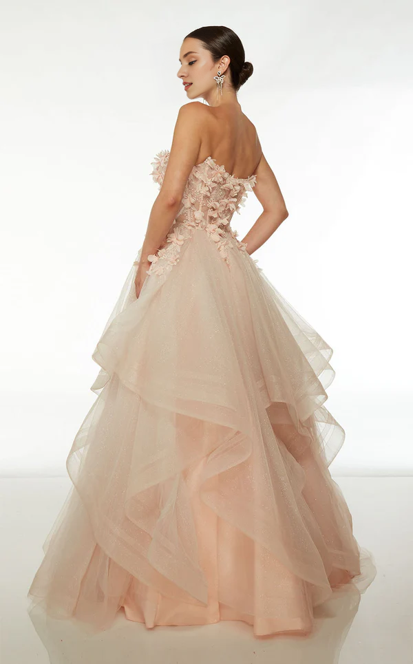 A-line off shoulder collar strapless backless and floor length Prom dress
