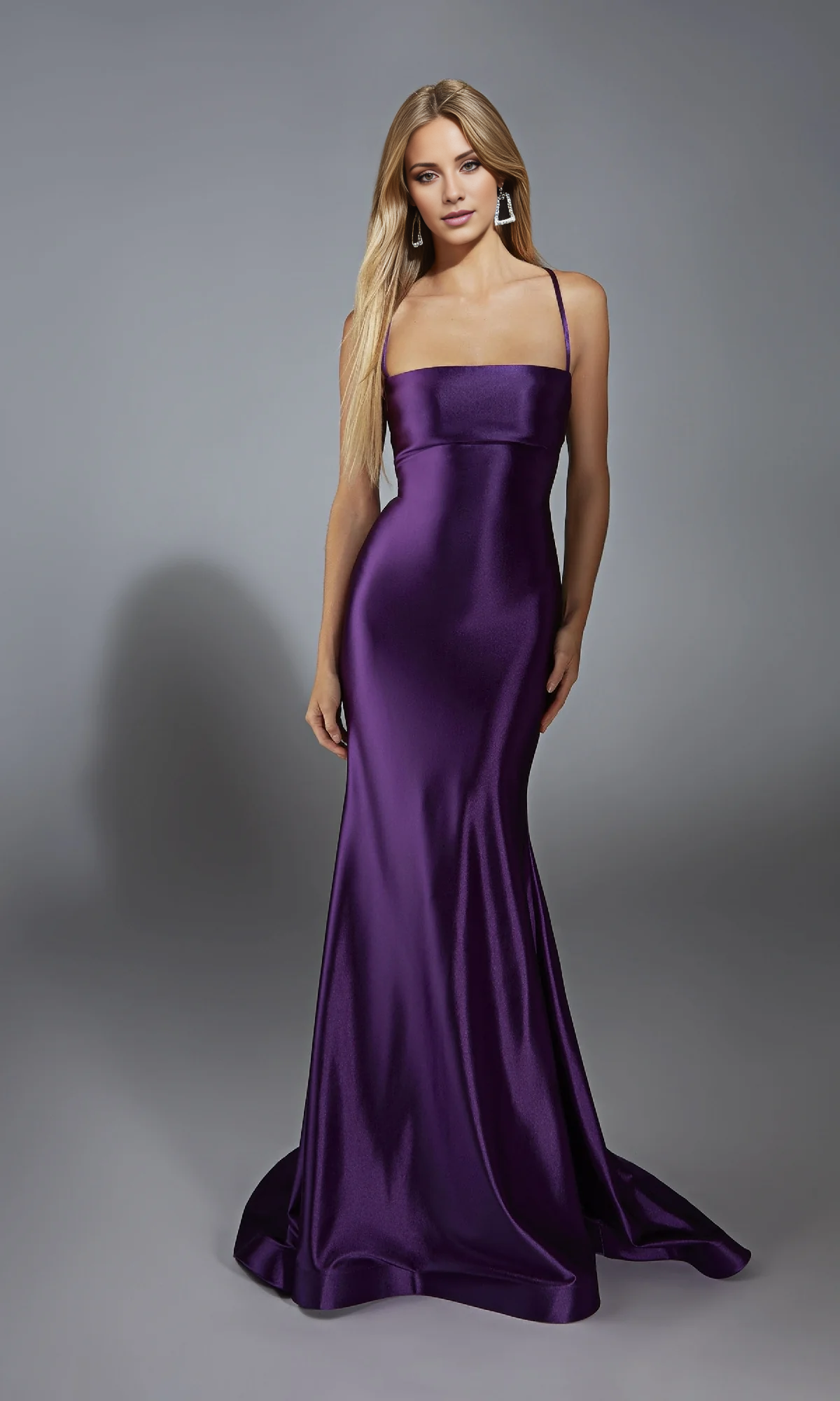 mermaid slim shoulder strap backless and floor length evening dress