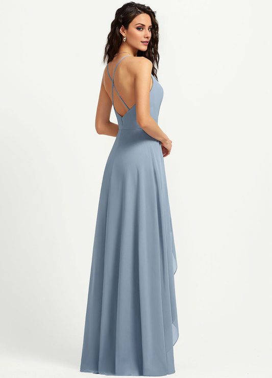 A-line V-neck asymmetric chiffon bridesmaid dress
