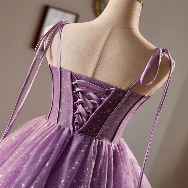 Charming Purple Tulle Design A-line Spaghetti Strap Homecoming Dress TP3625